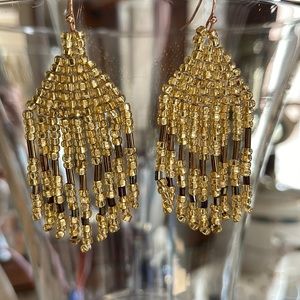 Handmade Gold Beaded Boho Earrings
